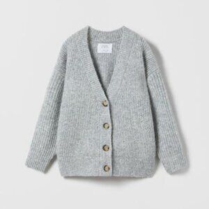 ZARA Girls Button-Front Knit Cardigan Sweater, Grey, 6/7
